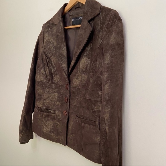 Brown leather blazer BERNARDO gold genuine leather jacket soft classy funky - Picture 6 of 16